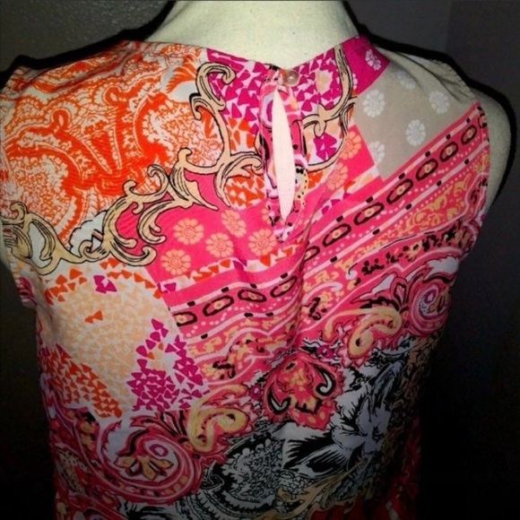 Christopher & Banks colorful pattern pleated sleeveless office blouse - Picture 6 of 7